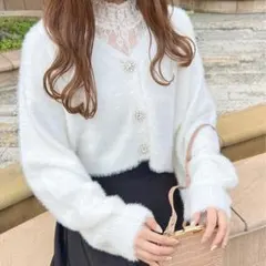 apres jour フェザーきらきらボタンカーディガン