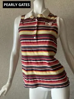 PEARLY GATES ストライプ ノースリーブポロシャツ