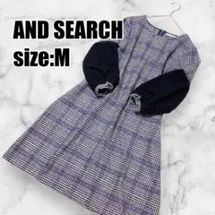 【アンドサーチ】ボア付き チェック柄 ワンピース ウール混 ニットワンピース