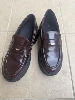 ZARA ブラウン レザー 厚底 コインローファー トラック38 ほぼ未使用