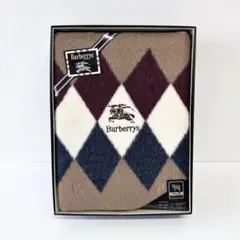 新品 未使用 Burberrys アーガイル柄 純毛毛布 ラム混