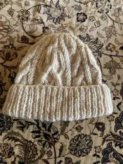 【ニット帽】クリーム色 ケーブル編み
