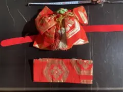 七五三　朱色　作り帯　コーリンベルト付き
