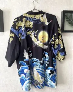 グードコ 中国風レディース和式甚平カー ディガン鶴柄tシャツ 半袖