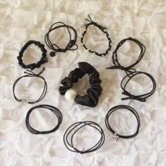 ブラックヘアゴムセット（パール付き）