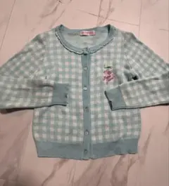 水色 チェック柄 カーディガン