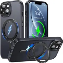 iPhone 15用ケース 360°回転スタンド ブラック 246K1157
