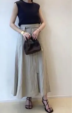 ミラオーウェン 後巻き風麻フレアスカート ロングスカート リネンスカート