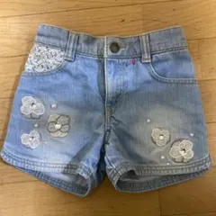 ショートパンツ デニム MAZZO 120cm 花柄刺繍入り