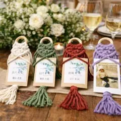《ハンドメイド》マクラメ　フォトフレーム　結婚式　プチギフト席札　グリーンティー