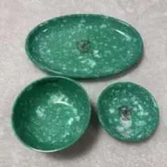 緑色 陶器製皿 3点セット