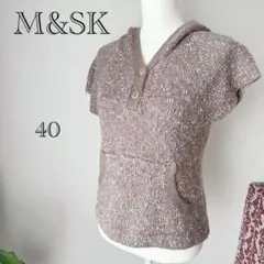 【エムアンドエスケー】美品♡モヘヤ混♡フード付♡半袖♡ニット♡ブラウン♡L