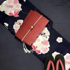 紅色♪すずし 薄墨菊に縦縞と紅花☆大人浴衣 変り織り☆新品 浴衣 3点