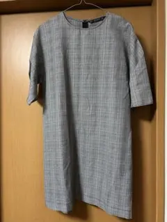 【ZARA BASIC】チェック柄 半袖ひざ丈ワンピース XS