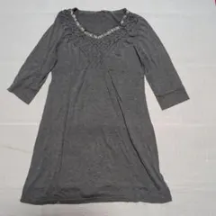 グレー 五分袖 Vネック チュニック