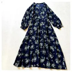 URBAN RESEARCH 花柄ワンピース ロング ネイビー フリー 前開き