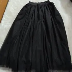 ボリュームブラックチュール ロングスカート　ウエストゴム