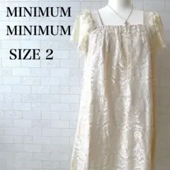 ミニマムミニマム 総レースワンピース スクエアネック アイボリー ベルト付き