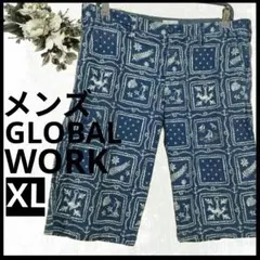 5106♡夏☀メンズ GLOBAL WORK ハーフパンツ 総柄 ネイビー XLのサムネイル