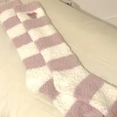 ミニーちゃん　ルームソックス　ピンクストライプ