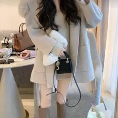 ダブルフェイス ショート コート ベージュ XL