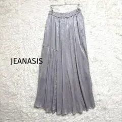 JEANASIS プリーツロングスカート アシメ切替 光沢 シルバー F