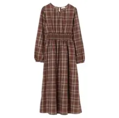 アース　ウエストシャーリング　ブラウン チェック柄 ワンピース