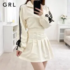 【GRL 】 ラインハーフジップジャージ プリーツミニワンピース アイボリー