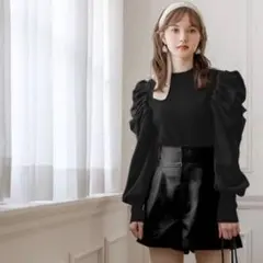 【GRL】ボリュームスリーブニットトップス ブラック M / 0595