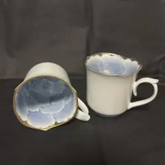 有田焼　文山窯　マグカップ　牡丹　２個セット　ゴールド　シルバー