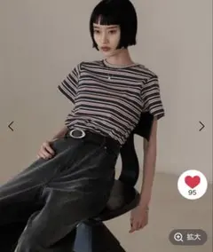 ローリーズファームフライスチビTシャツSS ネイビーボーダー フリーサイズのサムネイル