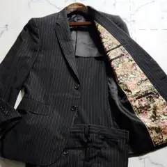 【美品】 ポールスミス ブラック パンツスーツ ストライプ 裏地花柄 総裏 2B 美品】 ポールスミス ブラック パンツスーツ ストライプ 裏地花柄 総裏
