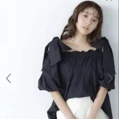 肩リボン オフショルダー ブラウス ブラックのサムネイル