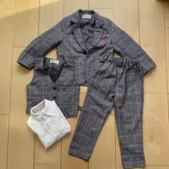 フォーマルスーツセット グレー系チェック 4点セット 110cm