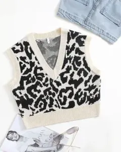 shein レオパードニットベスト