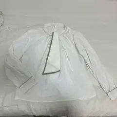 長袖ブラウス ホワイト ボウタイ パイピングデザイン