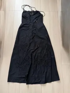 ZARA ブラック刺繍キャミワンピース L