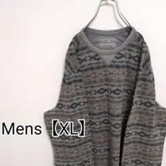 H49【US輸入】エディーバウアー　ロンT【メンズXL】グレー総柄