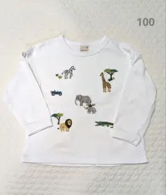 【1回着用】petit main　アニマル刺繍長袖Tシャツ　100cm