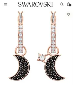 Swarovski, ドロップピアス 月と星, ブラック, ローズゴールド