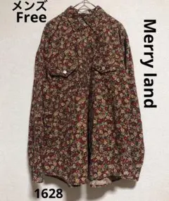 メンズ　コーデュロイ　長袖シャツ　Free ボタンダウン　赤　小花柄