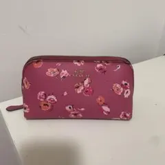 COACH 花柄レザーポーチ ピンク