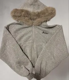 ファー付き ジップアップパーカー グレー L