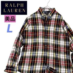 美品　ラルフローレン　L 厚手　フランネルネルシャツ　ポニー　チェック　レッド系