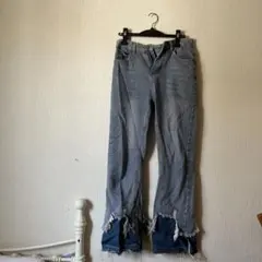 フリンジ加工ハイウエストデニムパンツ