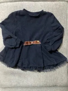 プティマイン 裾チュールチュニック　ネイビー　100