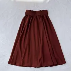 イング| ハイウストフレアスカート【M】ミモレ丈　ウエストゴム　ブラウン　薄手