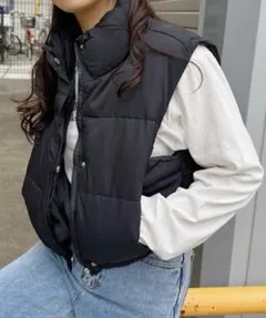 ブラック キルティングダウンベスト