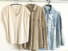 ベージュ Vネック 半袖 トップス　長袖　シャツ　ダンガリー SLY セット