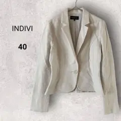 インディヴィ 長袖 テーラードジャケット 40 オフホワイト 日本製 羽織